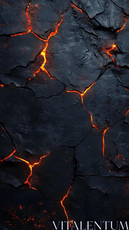 Molten Lava Cracks Through Dark Basalt Surface Terrain