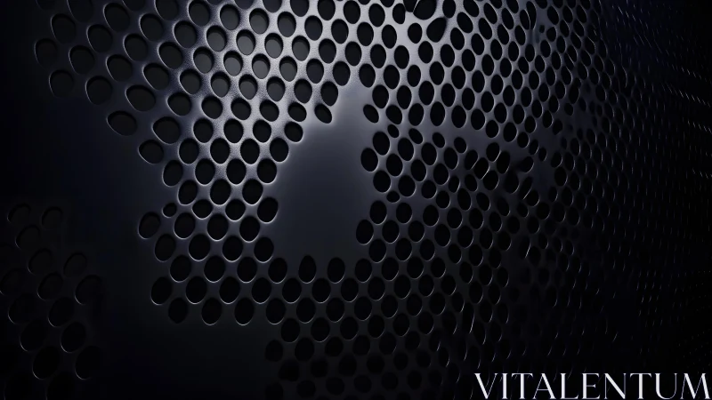 Abstract geometric metal surface with circular perforations, dark style.
