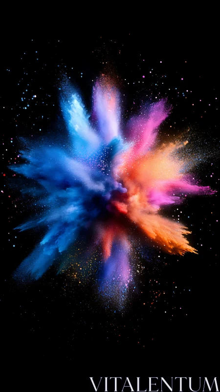 Multicolor pigment explosion forms radial chromatic nebula