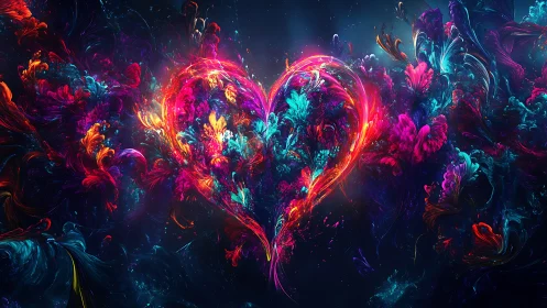 Neon Heart Blooms: Luminous Love in Digital Flora