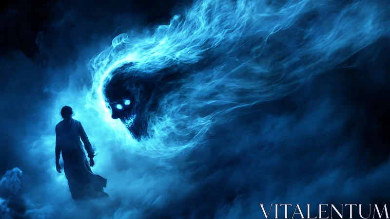 Haunting blue spirit sweeps toward a lone, brave wanderer