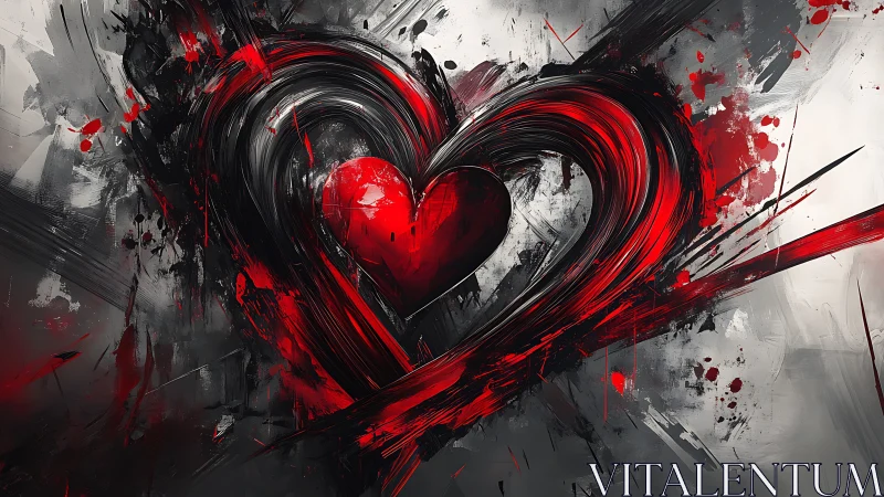 Abstract Expressionist Heart: Chromatic Gestural Composition.