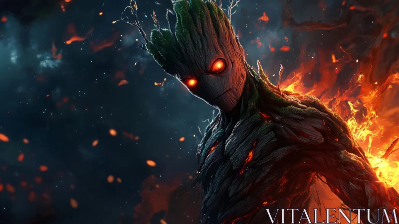 Inferno-eyed forest guardian stalks through burning starlight.