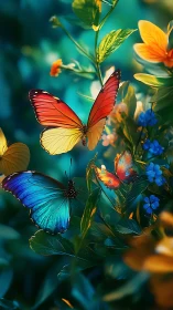 Chromatic garden waltz of luminous butterflies in bloom.