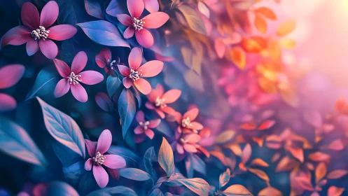 Pink Blossoms Dancing Through Twilight Glow.