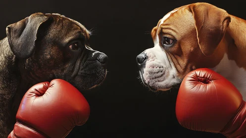 Hyperrealistic Canine Pugilists Facing Off in Studio Lighting Environment