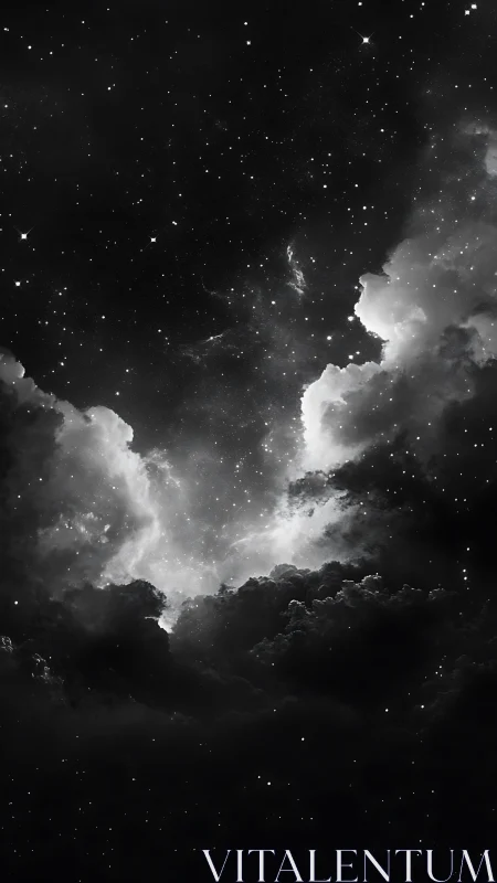 Silent starlit clouds drift gently across a glowing night sky