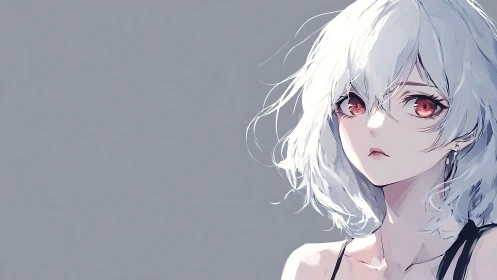Silver haired anime girl with ember eyes in quiet daylight.