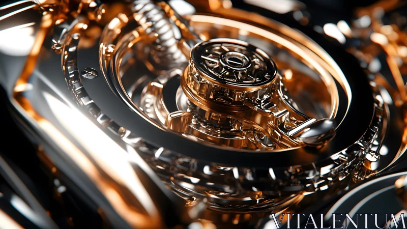 Luxurious Watch Mechanism Close-Up in Futuristic Metallic Style.