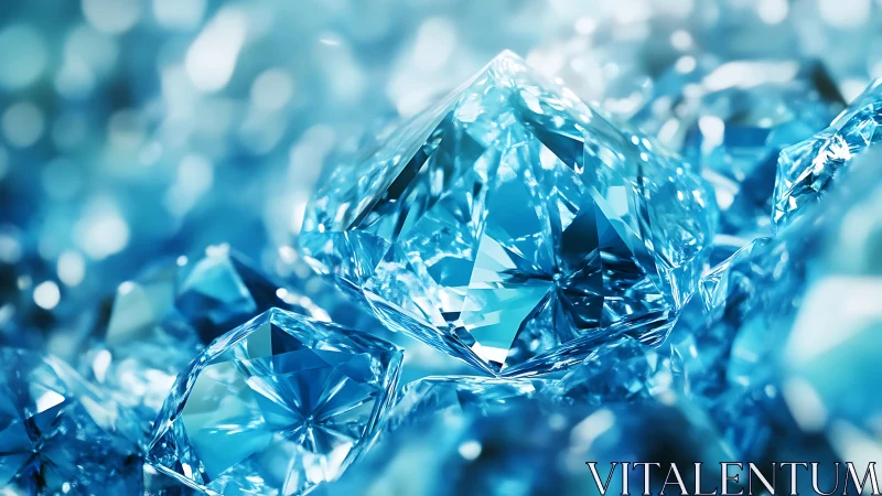 Macro optical study of faceted blue gemstones in bokeh field.