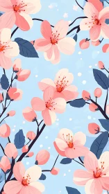 Pink Cherry Blossoms with Layered Composition Against Light Blue Sky