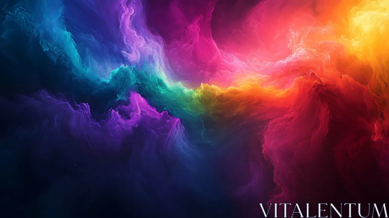Radiant cosmic nebula flows in a vivid rainbow storm.