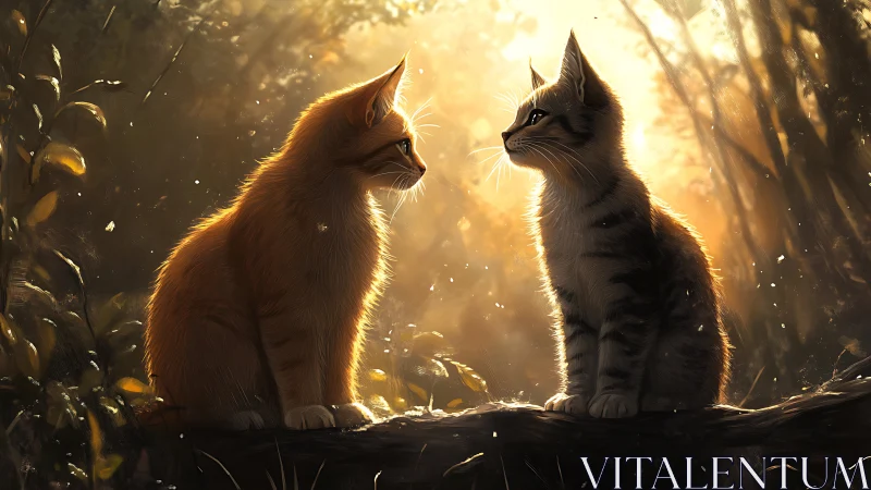 Two Kittens Bathed in Golden Forest Sunlight