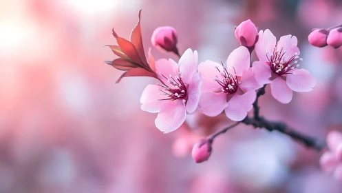 Delicate Pink Blossoms Dance in Soft Sunlight.