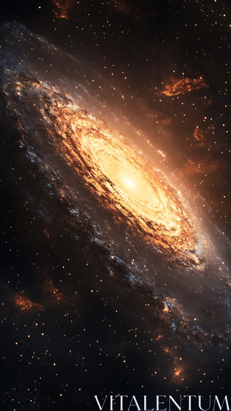 Digital painting of a luminous spiral galaxy in deep space.