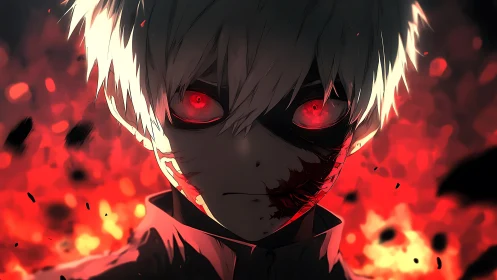 White haired masked figure with red eyes before firestorm.