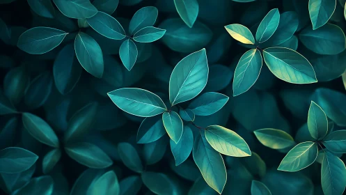 Emerald foliage pattern under soft diffused moody light.