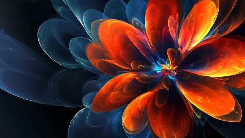 Fractal bloom with luminous orange and blue petals.