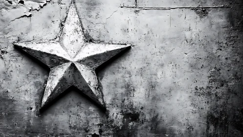 Textured metal star casts bold relief on weathered wall.