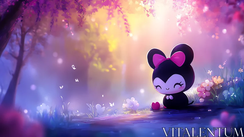 Gentle forest daydream with a shy bow-topped friend.