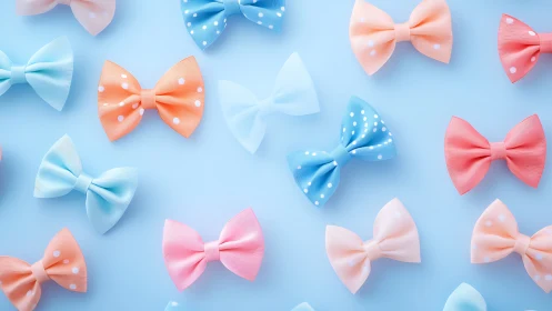 Pastel grosgrain bows arranged in seamless flat lay pattern