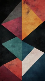 Geometric color wedges intersect over distressed black field.