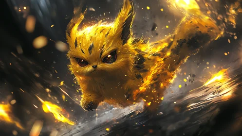 Dynamic fiery creature sprint in cinematic digital painting.