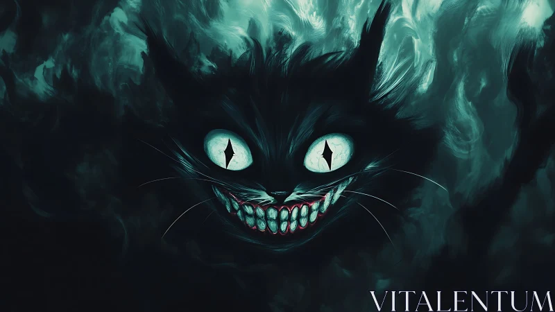Dark spectral feline face with glowing eyes and sharp teeth.