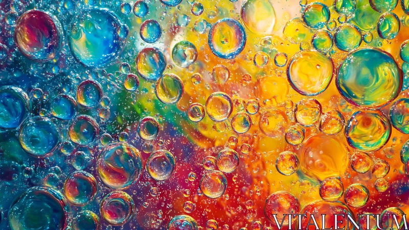 Macro oil droplets suspended in multicolor liquid background