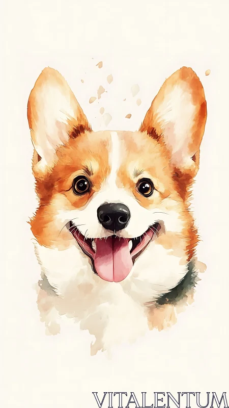 Playful corgi watercolor portrait radiates pure cheerful joy
