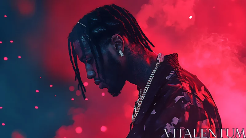 Male profile in colored smoke with reflective accessories.