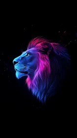 Neon gradient lion profile in luminescent cosmic contrast.