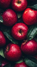 Photorealistic red apples with dewy surfaces in tight composition.