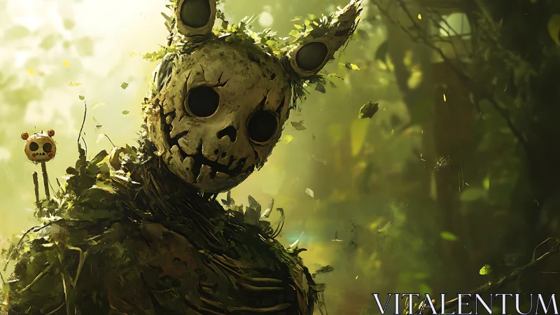 Gentle forest guardian in a playful, slightly eerie mask.
