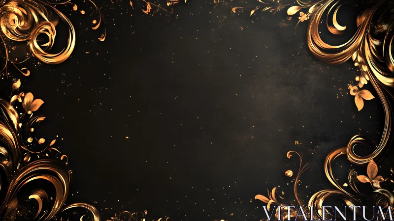 Gold ornamental flourishes on dark textured background.