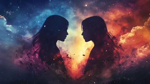 Dual silhouette profiles with spectral color composite rendering using nebula texture overlays