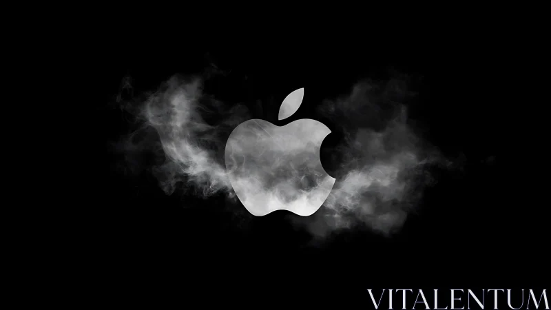 Monochrome apple-shaped logo with diffuse smoke effect.