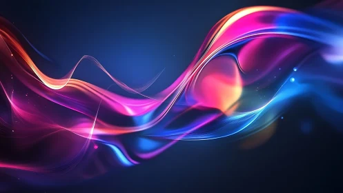 Neon light waves curve across dark gradient background