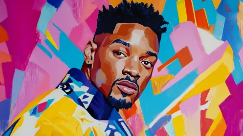 Vibrant geometric portrait of a man in bold chromatic abstraction