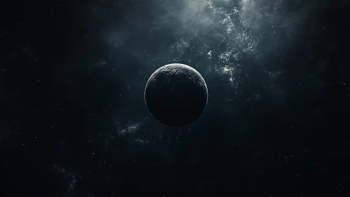 Quiet distant planet glows gently in a deep starlit void