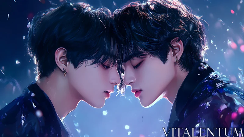 Intimate twin portraits glow in ethereal neon twilight