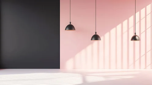 Minimal interior wall with pendant lights and soft shadows.