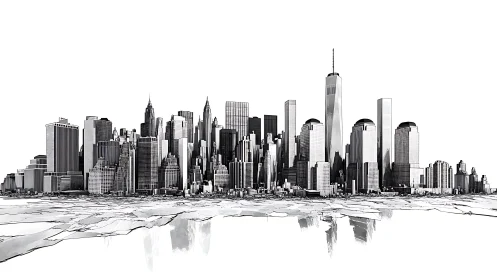 Manhattan Skyline Architectural Elevation with Reflection Study.