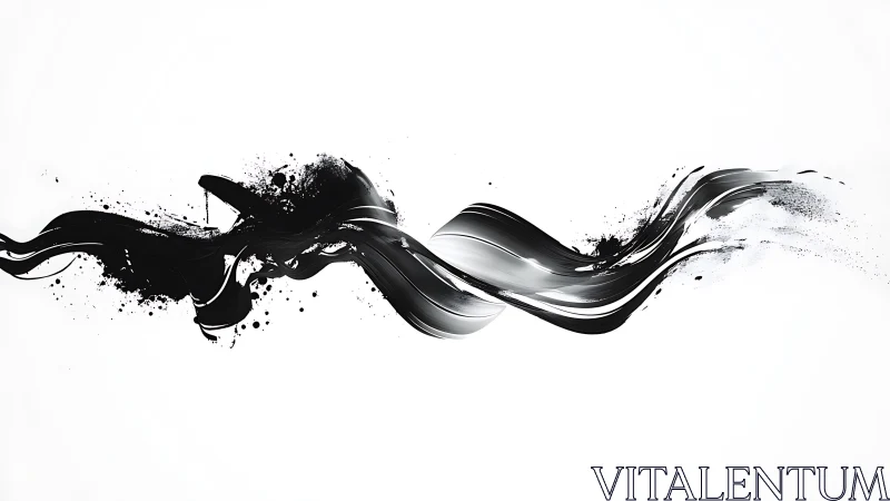Abstract black and white brushstroke art with fluid, modern style.