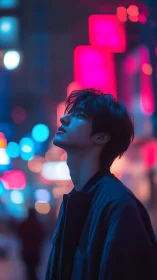 Side-profile neon portrait isolates subject in shallow depth