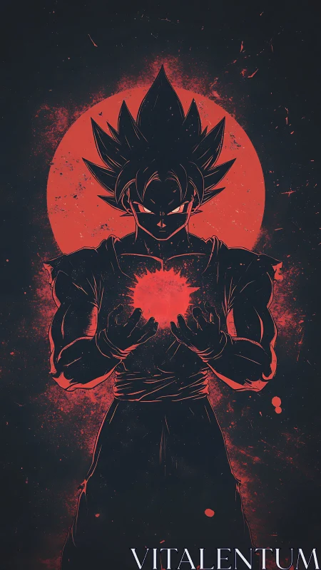 Saiyan warrior channels crimson cosmic energy sphere.