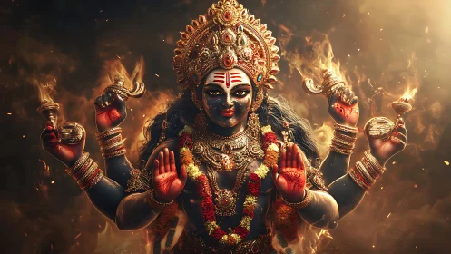 Multi-armed deity figure rendered in detailed digital painting