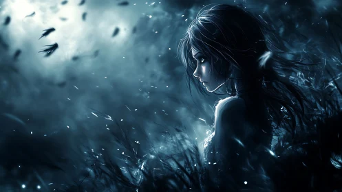 Backlit anime profile isolates a lone figure in stormlight