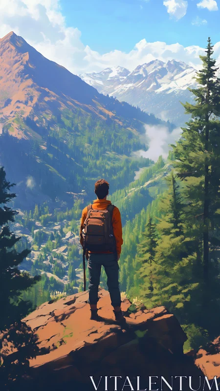 Solitary climber drinks in sunlit valleys and distant peaks