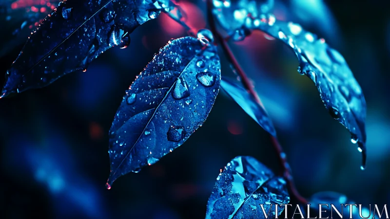Iridescent macro leaves reveal neon-lit nocturnal moisture